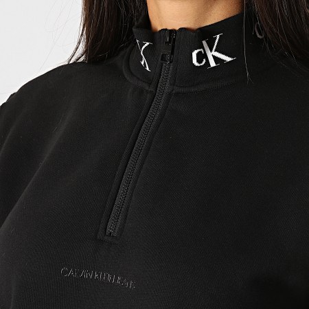 Calvin Klein - Robe Sweat Col Zippé Femme Logo Trim 4924 Noir
