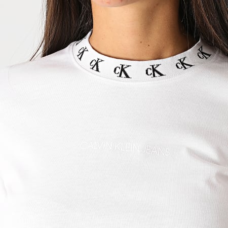 Calvin Klein - Robe Tee Shirt Femme CK Logo Trim 4925 Blanc