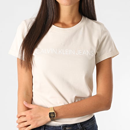 Calvin Klein - Tee Shirt Slim Femme Institutional 4988 Beige