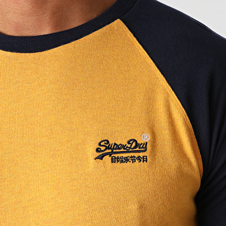 Superdry - Tee Shirt Manches Longues OL Baseball M6010145A Jaune Chiné Bleu Marine