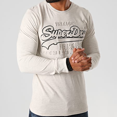Superdry - Tee Shirt Manches Longues VL Embossed M6010159A Ecru Chiné