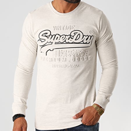 Superdry - Tee Shirt Manches Longues VL Embossed M6010159A Ecru Chiné