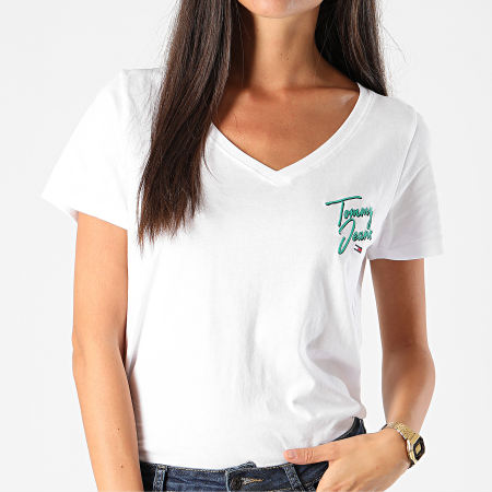 Tommy Jeans - Tee Shirt Femme Col V Essential 8933 Blanc