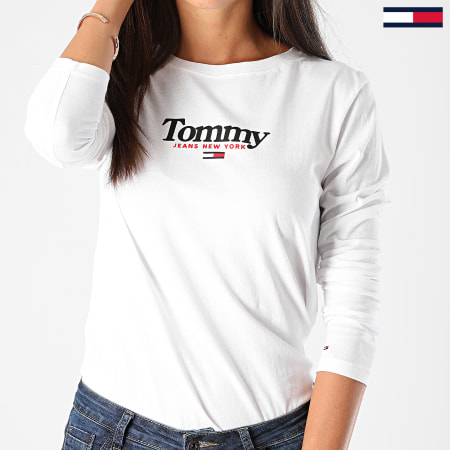 Tommy Jeans - Tee Shirt Femme Manches Longues Essential Logo 8941 Blanc