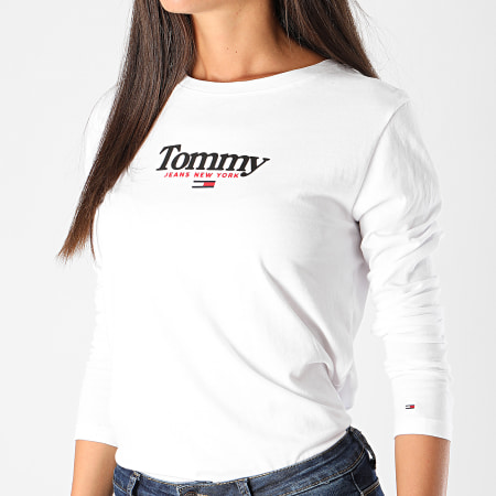 Tommy Jeans - Tee Shirt Femme Manches Longues Essential Logo 8941 Blanc