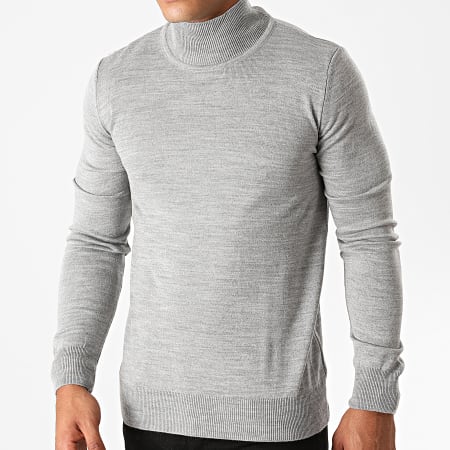 Aarhon - Pull Col Montant AAP004 Gris Clair Chiné