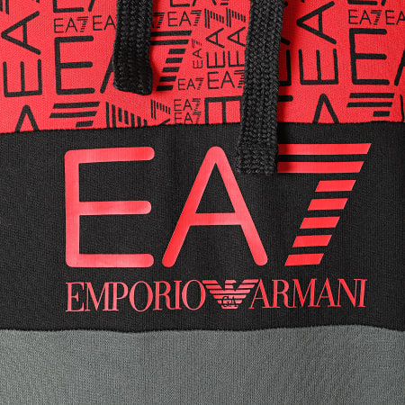 EA7 Emporio Armani - Sweat Capuche 6HPM28-PJ05Z Rouge Gris Anthracite