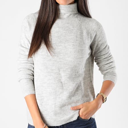 Only - Pull Col Roulé Femme Elanora Gris Chiné