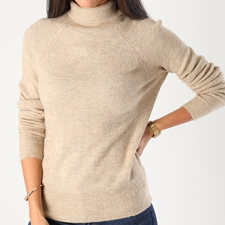 Only - Pull Col Roulé Femme Elanora Beige Chiné