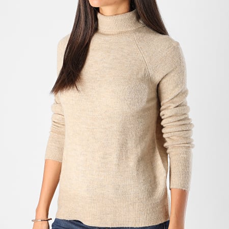 Only - Pull Col Roulé Femme Elanora Beige Chiné