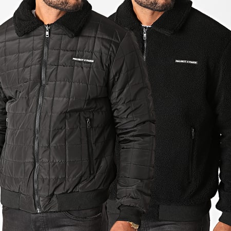Project X Paris Veste Reversible Zippee Col Mouton 2050014 Noir Ryses
