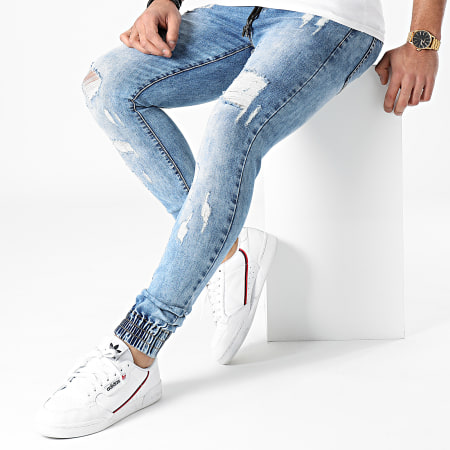 LBO - Jogger Pant Skinny Jeans Avec Dechirures LB054J Denim Bleu Medium