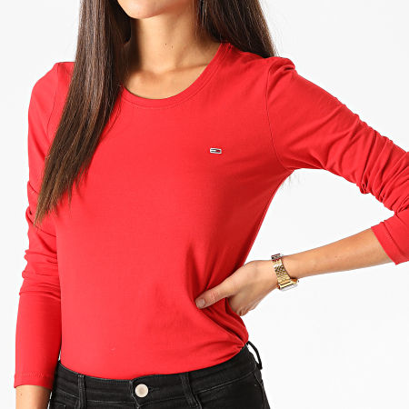 Tommy Jeans - Tee Shirt Manches Longues Femme Jersey Scoop 8956 Rouge