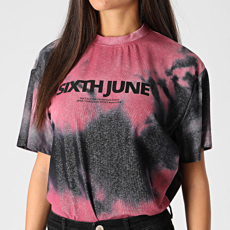 Sixth June - Tee Shirt Femme Tie And Dye W4166KTS Rose Gris