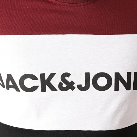Jack And Jones - Tee Shirt Logo Blocking Bordeaux Blanc Noir