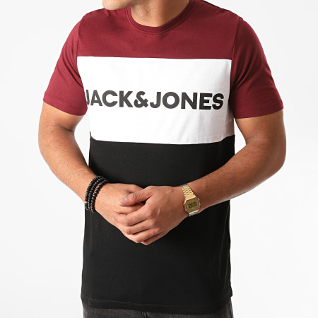 Jack And Jones - Tee Shirt Logo Blocking Bordeaux Blanc Noir