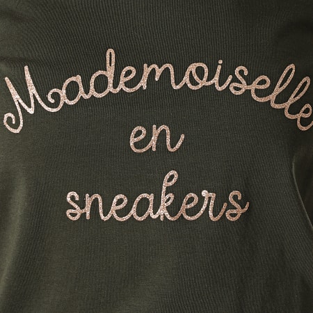 Only - Tee Shirt Femme Sille Mademoiselle Vert Kaki Doré