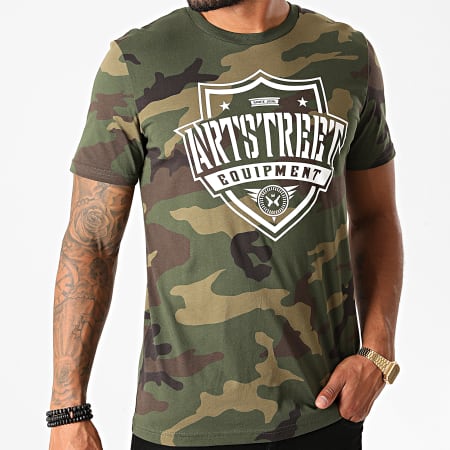 ArtStreet Equipment - Maglietta con logo camouflage verde cachi