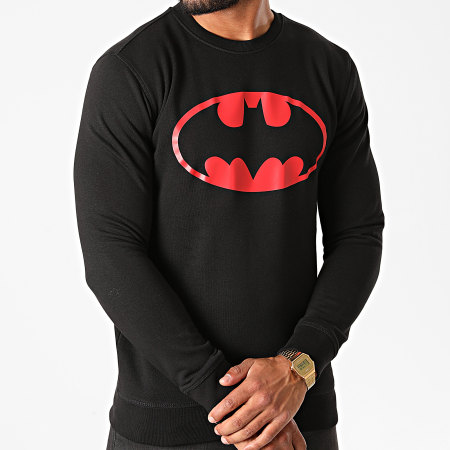 DC Comics - Sudadera de cuello redondo con logotipo de Batman negro rojo