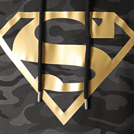 DC Comics - Sweat Capuche Superman Logo Camouflage Noir Doré