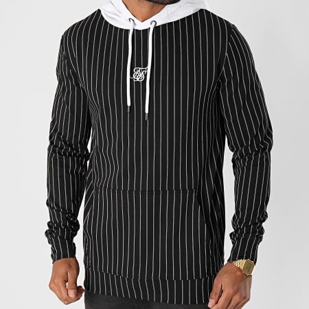 SikSilk - Sweat Capuche A Rayures Muscle Fit 16428 Noir