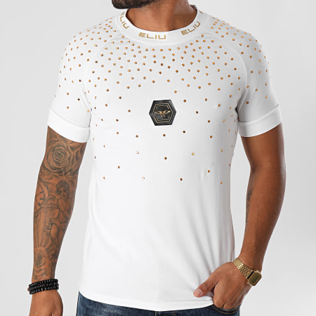 Shirt Ropa Marca Eliu ELIU Tee Shirt Gold Studs Blanc Doré Ryses