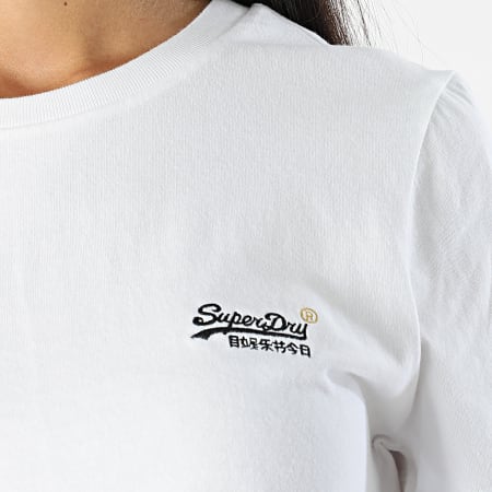 Superdry - Tee Shirt Femme Orange Label Blanc