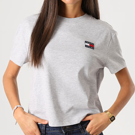 Tommy Jeans - Tee Shirt Femme Tommy Badge 6813 Gris Chiné