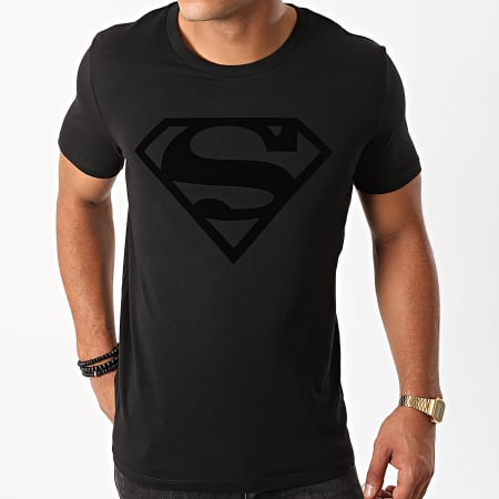 DC Comics - Tee Shirt Superman Logo Velvet Noir Noir