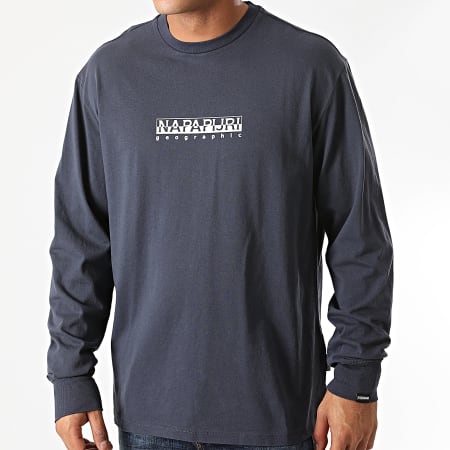 Napapijri - Tee Shirt Manches Longues Box Bleu Marine