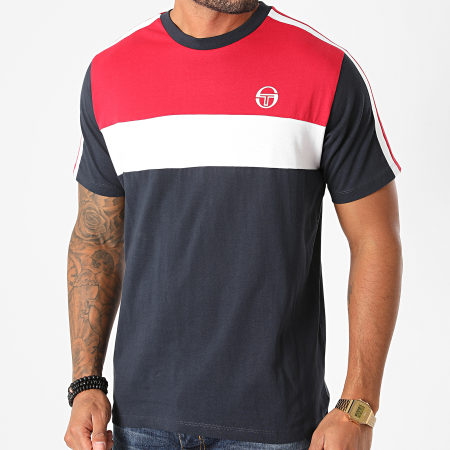 Sergio Tacchini - Tee Shirt Tricolore A Bandes Before 38833 Bleu Marine Rouge Blanc