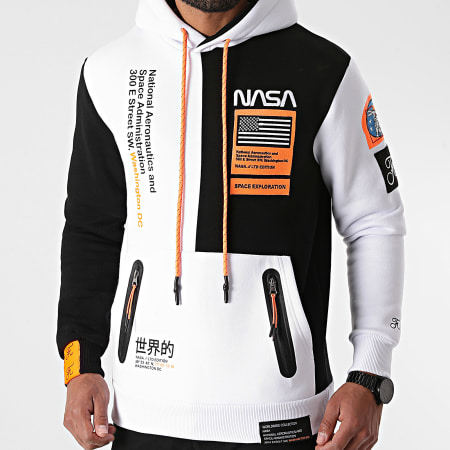 Final Club x NASA - Sweat Capuche Nasa Half Limited Edition Noir Blanc Détails Orange Fluo
