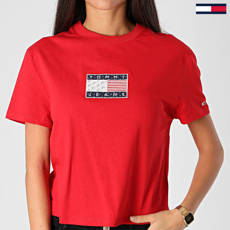 Tommy Jeans - Tee Shirt Crop Femme Star Americana Flage 8482 Rouge