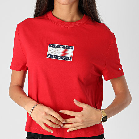 Tommy Jeans - Tee Shirt Crop Femme Star Americana Flage 8482 Rouge