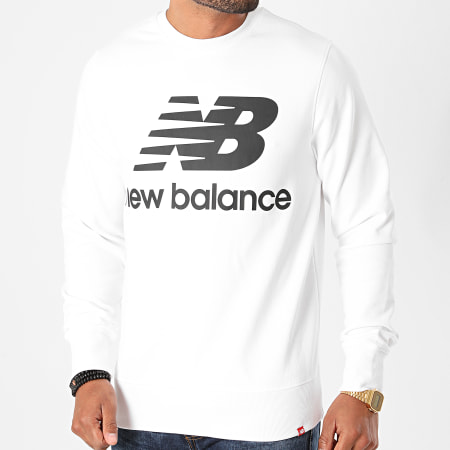 New Balance - Sweat Crewneck Essential Stacked Logo MT03560 Blanc