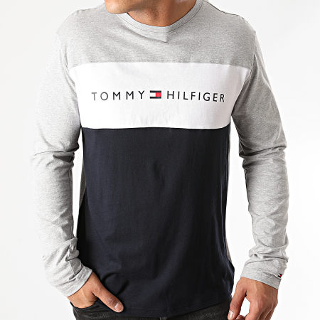 Tommy Hilfiger - Tee Shirt Manches Longues CN Logo Flag 1906 Gris Chiné Bleu Marine