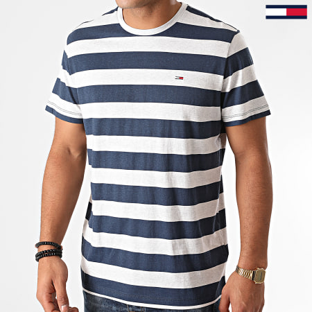 Tommy Jeans - Tee Shirt A Rayures Heather Stripe 6542 Gris Chiné Bleu Marine