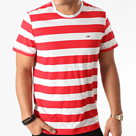 Tommy Jeans - Tee Shirt A Rayures Heather Stripe 6542 Rouge Gris Chiné