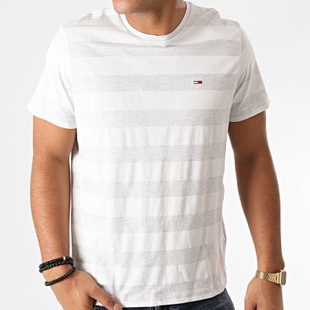 Tommy Jeans - Tee Shirt A Rayures Heather Stripe 6542 Gris Chiné