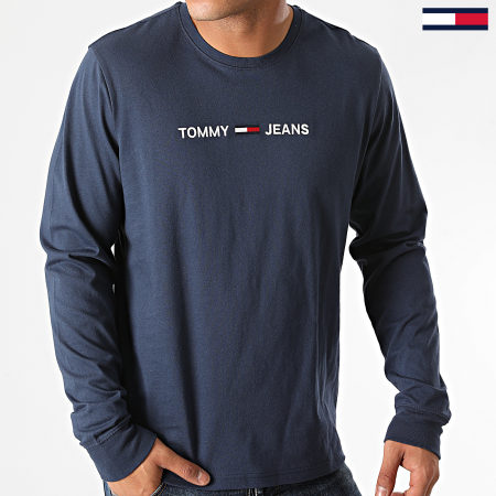 Tommy Jeans - Tee Shirt Manches Longues Straight Logo 9368 Bleu Marine