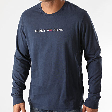 Tommy Jeans - Tee Shirt Manches Longues Straight Logo 9368 Bleu Marine