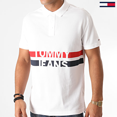Tommy Jeans - Polo Manches Courtes Block Stripe 9508 Blanc