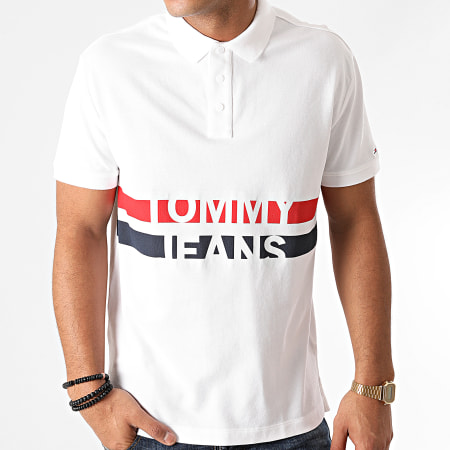 Tommy Jeans - Polo Manches Courtes Block Stripe 9508 Blanc