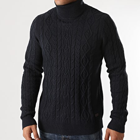 Only And Sons - Pull Col Roulé Rigge 3 Cable Bleu Marine