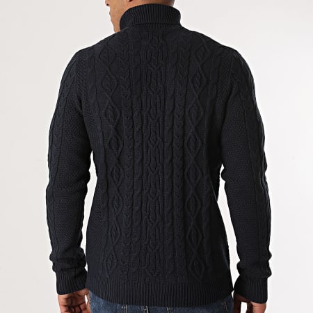 Only And Sons - Pull Col Roulé Rigge 3 Cable Bleu Marine