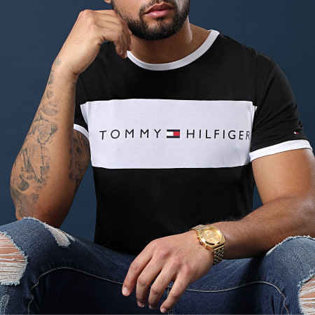 Tommy Hilfiger - Tee Shirt CN Logo Flag 1170 Noir Blanc