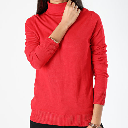 Deeluxe - Pull Col Roulé Femme Basic Rouge