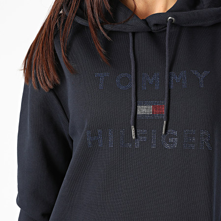 Tommy Hilfiger - Robe Sweat Capuche Femme A Strass Tiara 1086 Bleu Marine