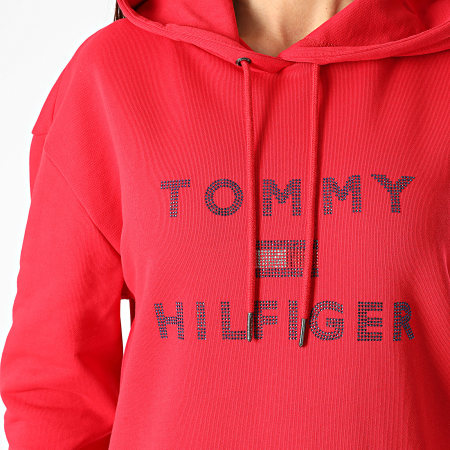 Tommy Hilfiger - Robe Sweat Capuche Femme A Strass Tiara 1086 Rouge