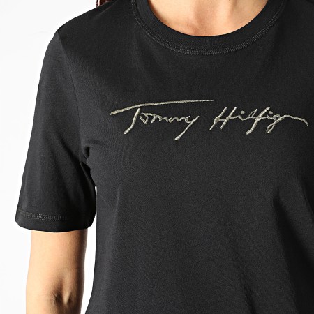 Tommy Hilfiger - Tee Shirt Femme Regular Open Embroidery Script 1087 Noir Doré